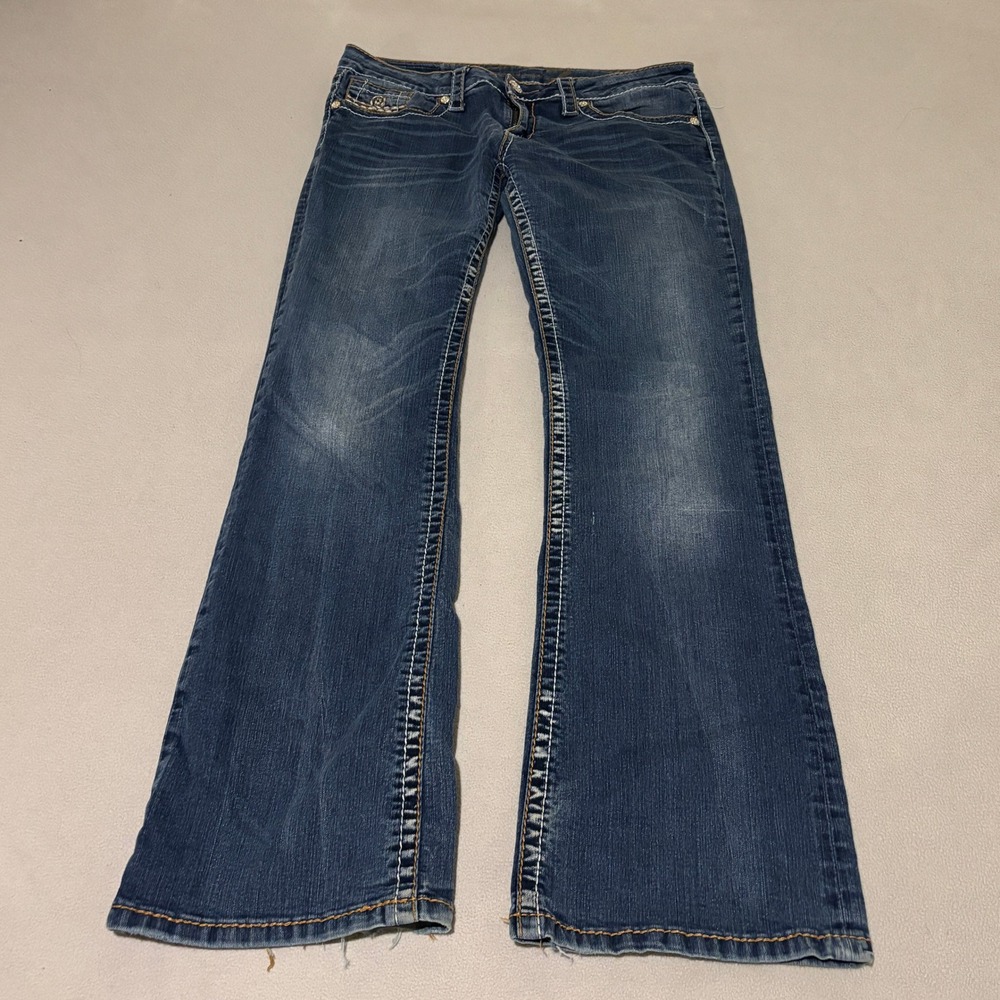 Seven7 Womens Bootcut Jeans 31 Dark Wash Rhinestone Embellished Y2K Low Rise